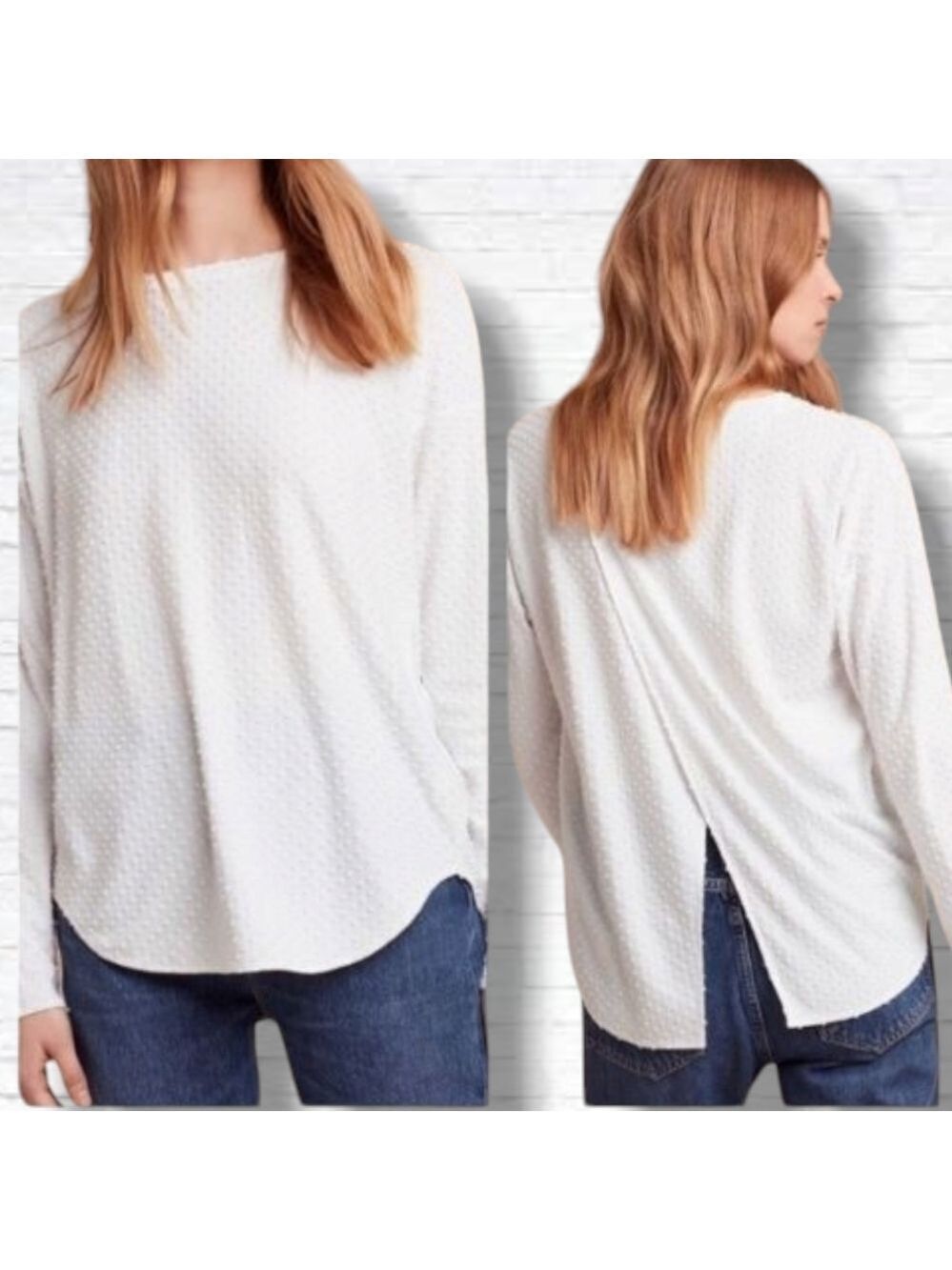 Aritzia Wilfred La Riviere White Jacquard Open Back Long Sleeve Top Size S
